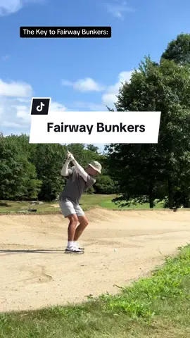 How to hit the perfect fairway bunker shot: 1. Dig into sand (stability) 2. Take extra club + choke down 3. Shorten backswing 4. Quiet lower body (balance) 5. Shallow swing path 6. Ball position: standard iron #golf #golftok #beginner #golfaddict #golflife #fairway #bunker #howto #keys