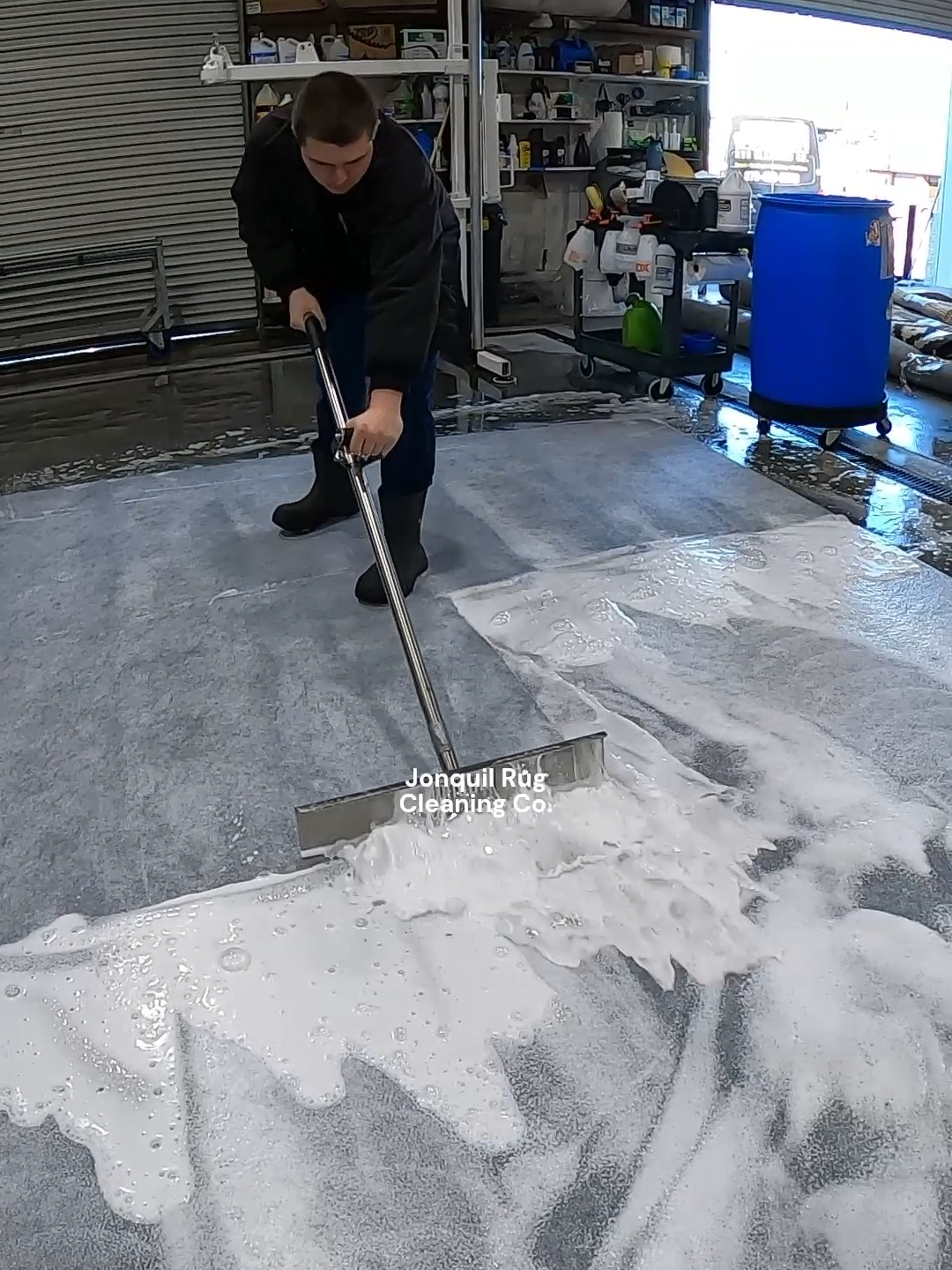 Soapy squeegee on a blue wool area rug!  #rugcleaningatl #rugcleaningatlanta #jonquilrugcleaningco #viralvideo #fypシ゚viral #oddlysatisfying