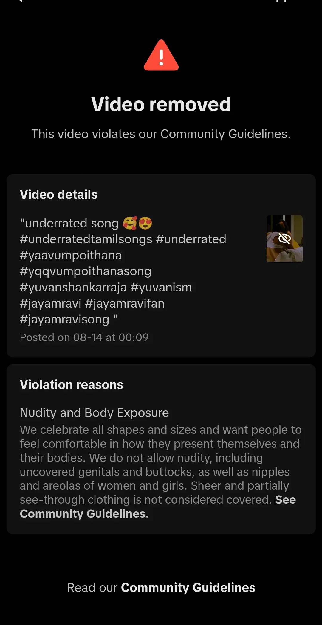 @tiktok @tiktokglobal   This song doesn't have any obscene scene, it's a normal song, this song videos are mostly seen on Tik Tok, but only when I use it, it is reported that the video is sexual, I appeal but they don't accept my appeal. Half-nude videos are being shared more and more on Tik Tok and there is no problem with that..🤷🏻‍♂️😳