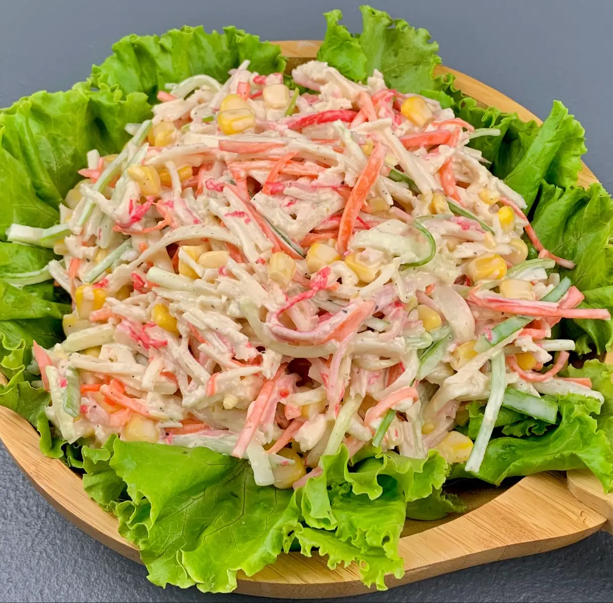 Kani Corn Salad Recipe: 1 small size cucumber 1 small size carrots 20 pcs crab sticks 1/2 cup whole kernel corn 1/2 cup mayonnaise 1 tsp sesame oil 1 tsp lemon juice or calamansi juice 1/4 tsp black pepper green ice lettuce Tuna Ceasar Salad Recipe: 1 small size cucumber 1 small size white onion 1 can tuna 1/2 cup ceasar dressing parmesan cheese bread pan/ toasted bread romaine lettuce Waldorf Salad Recipe: 1 stalk celery 1 pc orange 1 pc apple 1 cup mayonnaise 1 tbsp honey 1 tsp lemon juice or calamansi juice pinch of salt 1/4 cup cashew nuts 1/4 cup raisins iceberg lettuce Japanese Kani Salad Recipe 1 small size cucumber 1 small size carrots green ice lettuce iceberg lettuce 1 pc ripe mango 20 pcs crabsticks kewpie roasted sesame