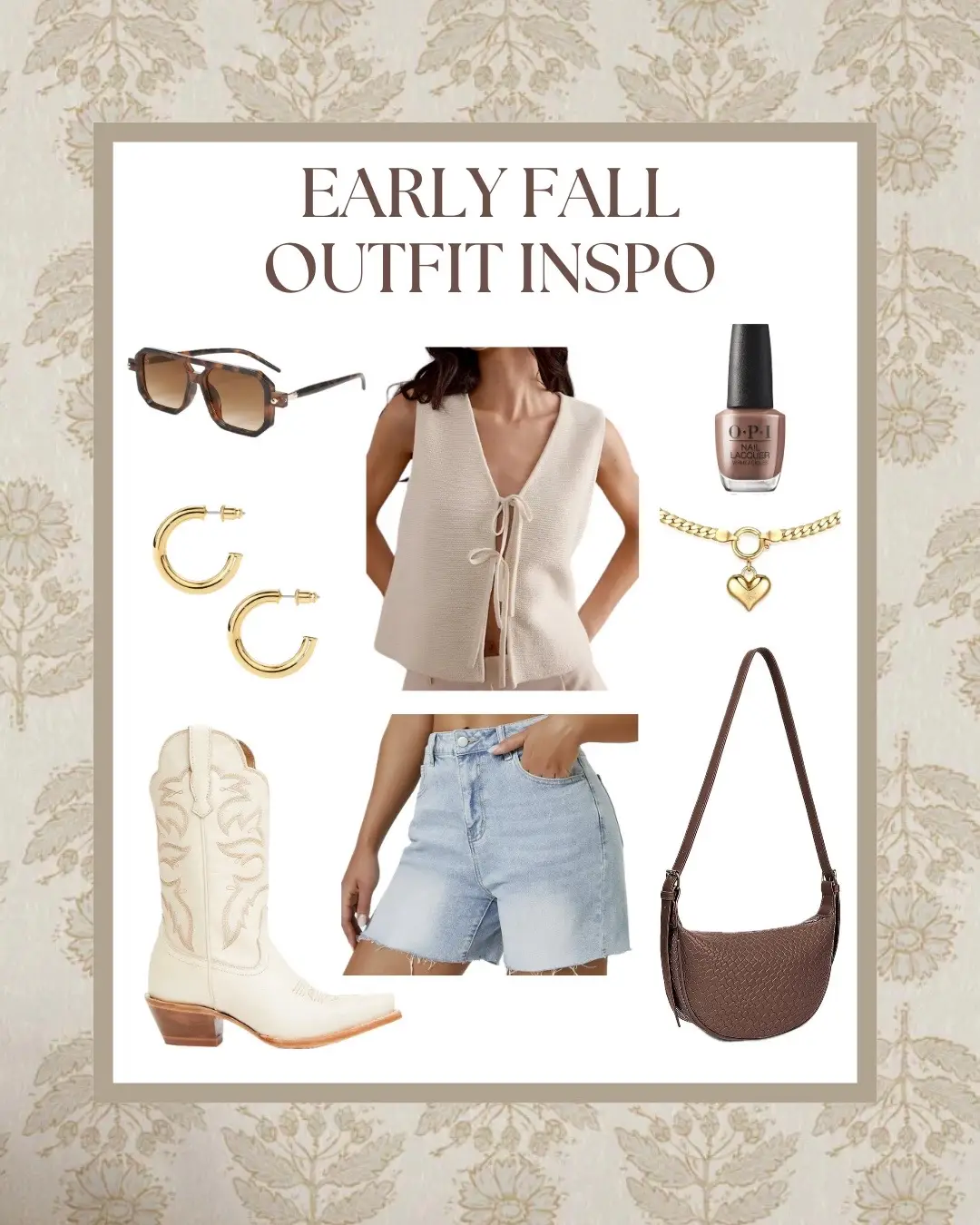 Simple cute outfit for early fall 👢🤎 All from Amazon! Everything is linked on my Insta stories 🫶 #earlyfalloutfit #fallfashion #westernbootsoutfit #cowboyboots #fallboots #brownnails #fallnails #amazonfinds #sunglasses #heartnecklace #trendyoutfits #fallbag #brownpurse 