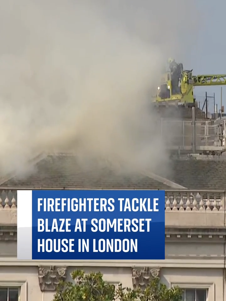 Around 100 firefighters are tackling a blaze at London's famous Somerset House on The Strand with 15 fire engines attending the scene, London Fire Brigade said. Officials said the fire was in the roof of the building. #skynews