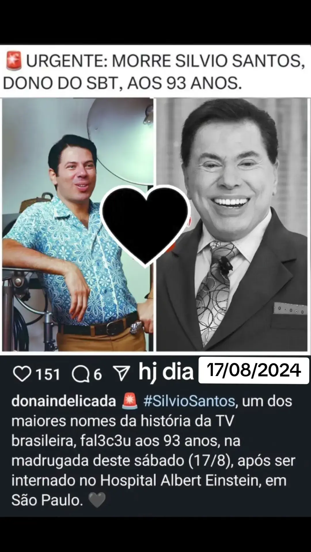 Com toda certeza será sempre lembrado por seu carisma, presença de palco e desenvoltura televisiva de todos os tempos, um ícone do Brasil ! #Reportagem #SilvioSantos #falecimento #sbt #tv #programadetelevisao #icone #apresentador #luto