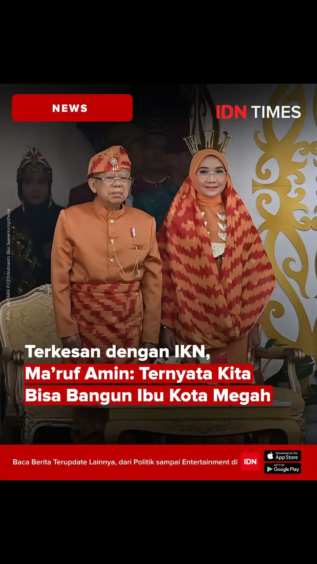 Wakil Presiden (Wapres) Ma’ruf Amin mengungkapkan kebanggaannya atas keberhasilan Indonesia dalam membangun Ibu Kota Negara (IKN) Nusantara yang dinilai megah dan setara dengan ibu kota di negara-negara lain. Hal itu disampaikan Ma’ruf usai menghadiri perayaan Hari Ulang Tahun (HUT) RI ke-79 di Istana Merdeka, Jakarta, Sabtu (17/8). Ma’ruf turut menyaksikan melalui layar besar jalannya prosesi penurunan bendera Merah Putih di IKN. “Kita yakin dan bangga karena ternyata kita bisa membangun ibu kota yang cukup megah, yang tidak kalah oleh ibu kota-ibu kota yang dibangun oleh orang-orang di luar negeri,” kata Ma’ruf kepada jurnalis. #idntimes #idntimesnews #tiktoknews #tiktokberita #marufamin #ibukotanusantara #ikn 