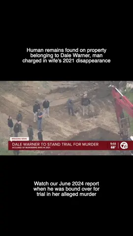 JUST IN: Michigan State Police said they found human remains during a search on property belonging to Dale Warner, the husband of Dee Warner who has been missing since 2021. According to MSP, they conducted the search warrant on a property in Lenawee County and discovered the remains. Dee was last seen on April 25, 2021, at her home in Tecumseh. In November 2023, Dale was arrested and charged for her disappearance and murder.