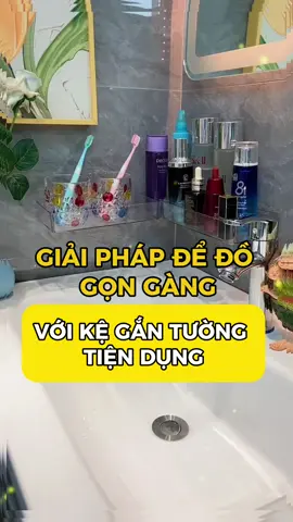 Giải pháp để đồ cho phòng tắm với kệ gắn tường đa năng #giadung #giadungtienich #giadungthongminh #kegantuong #nhatam 