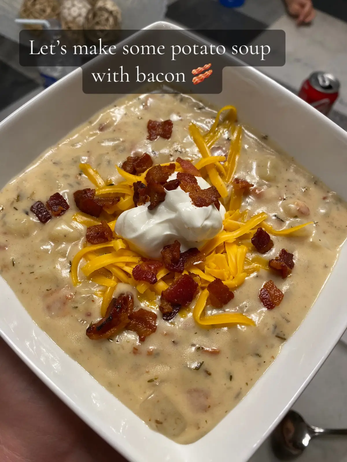 Made this soup for my family about a few times this year and always comes out such a hit and comfort meal. You can alwyas change whatever to your liking in seasoning and toppings.  #soup #potatoes #potatosoup #dinner #DinnerIdeas #homemade #bacon #familydinner  #demure #verydemure 