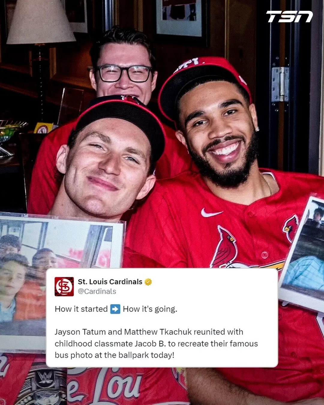 2024 Stanley Cup Champion Matthew Tkachuk and 2024 NBA Champion Jayson Tatum, who were classmates in grade school, recreate this now iconic photo at St. Louis Cardinals game. 🏆🏒🤝🏀 (📸: @St. Louis Cardinals) #NHL #NBA #hockey #jaysontatum #bostonceltics #floridapanthers #matthewtkachuk #tkachuk #stlouis #StanleyCup #nbachampion #stlouiscardinals #MLB