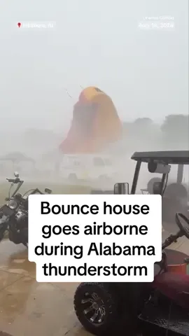 A severe #thunderstorm in #Alabama caused a bounce house to go airborne as attendees fled for cover from the wind and rain.