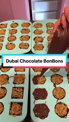 Dubai Chocolate Bar… but bon bons! Adding in that touch of color for extra points! 🍫 #dubaichocolate #chocolatebonbons #bonbons #filodough 