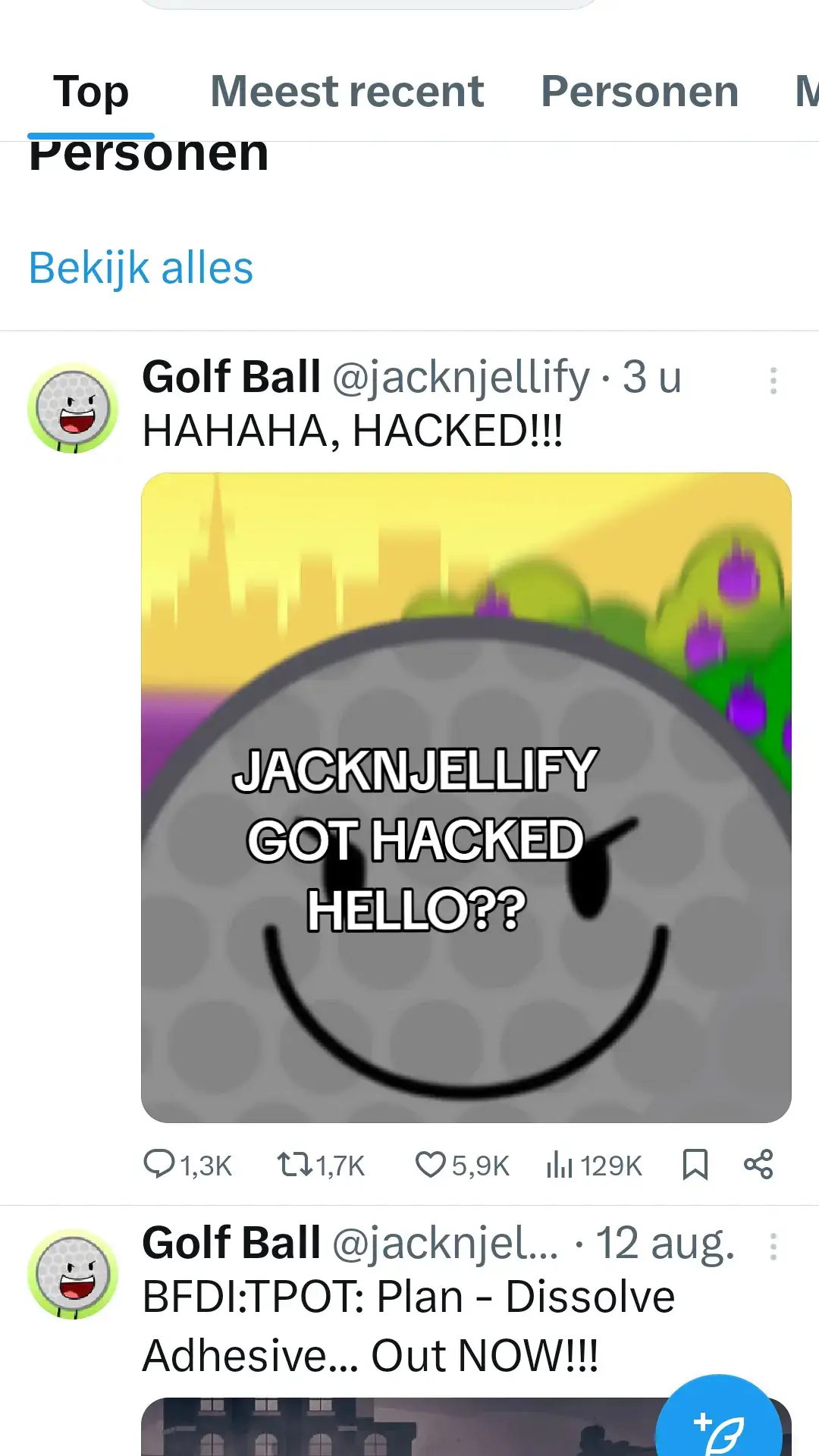 WHO DID THIS 😭🙏 #bfdi #golfball #jacknjrllify #twitter #x #hacked #fyp #osc 