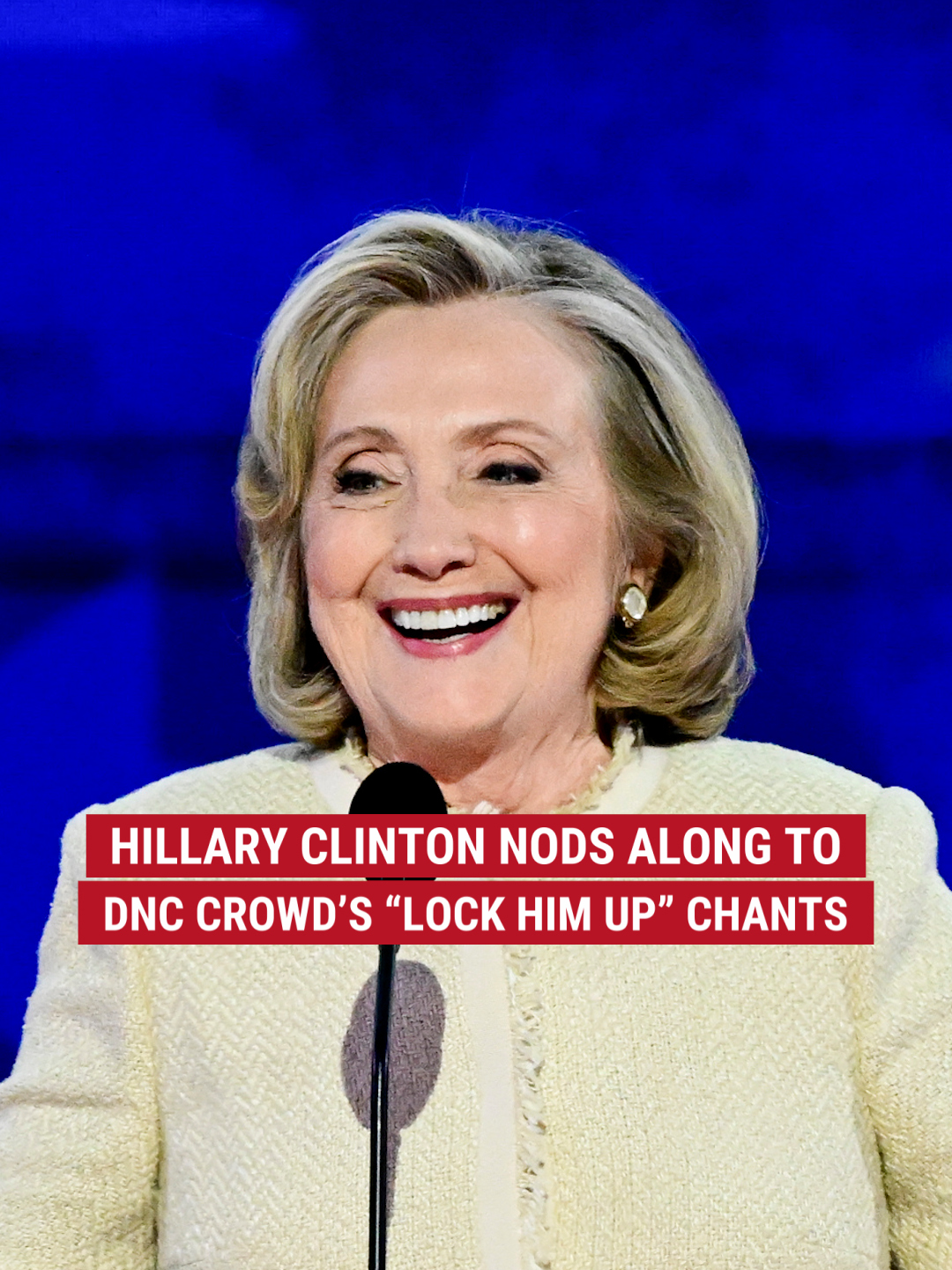 Hillary Clinton takes jab at Donald Trump's felony convictions during her DNC speech, as she nods along to the crowd's chants of "lock him up."