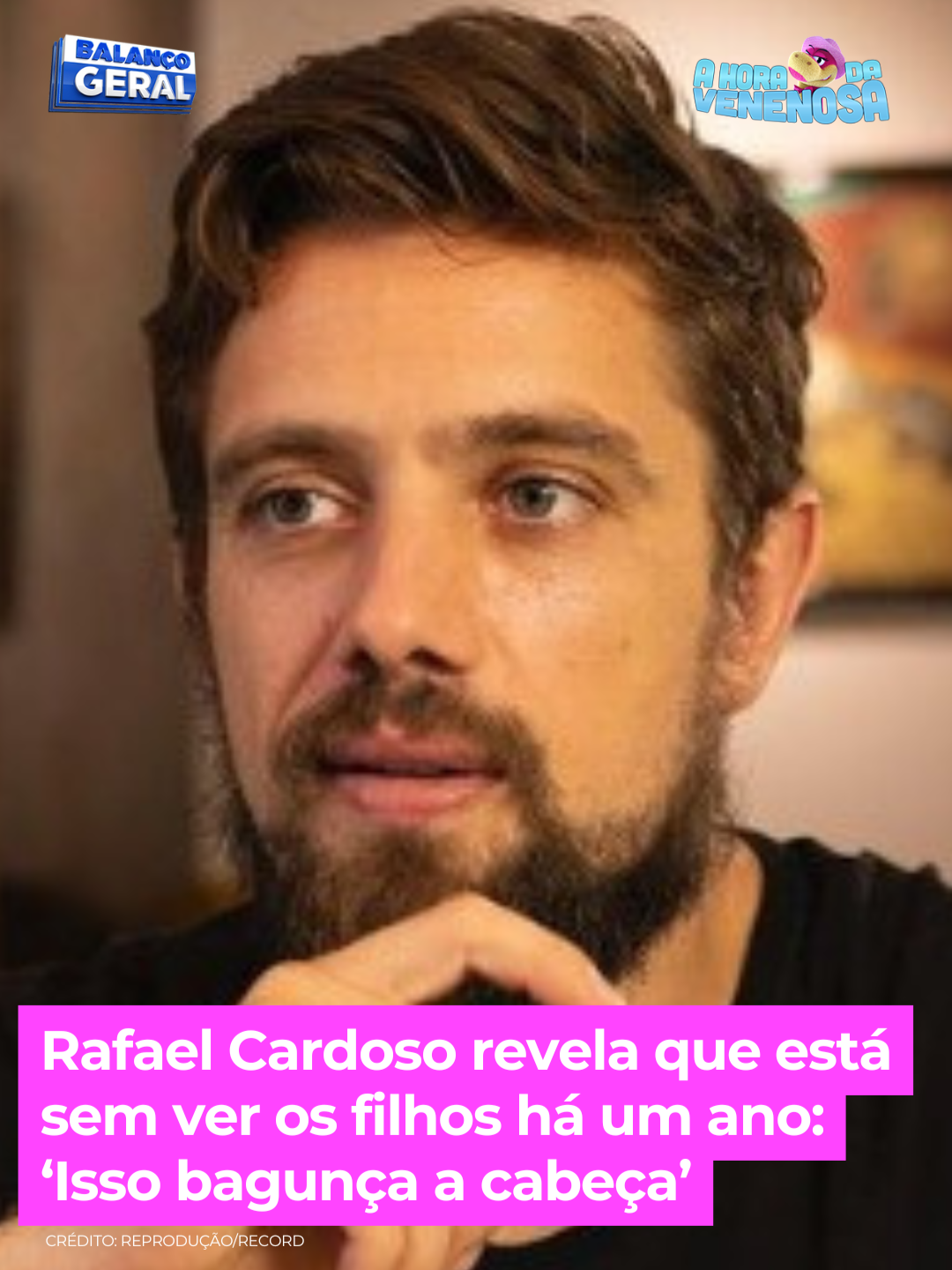 Rafael Cardoso revelou que está há um ano sem ver os dois filhos que teve com Mariana Bridi. A produção de #AHoraDaVenenosa entrou em contato com a ex-mulher do ator, que respondeu que a guarda das crianças é uma decisão judicial tomada para preservá-las. Em entrevista, Rafael disse que não estar vendo os filhos o desestabilizou. Veja! #BalançoGeral #rafaelcardoso #maribridi