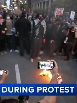 Protesters were seen burning American flags during a Chicago protest Tuesday. #news #fyp #dnc