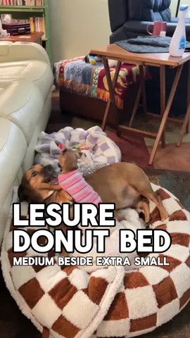 We love our @Lesure Pet beds & blankets! Brown checkered bed is in size M. — (blanket is M) Purple checked bed is in size XS. — (blanket is S) Large is limited in stock!