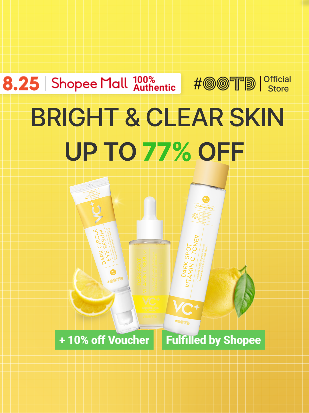 🌟Brighten Up with #OOTD Vitamin C Essentials! 🛒 8.25 Sale is here – enjoy up to 77% OFF on your skincare must-haves! 🗓️ Only 8/24-8/25 - OOTD Vitamin C Dark Spot Toner - OOTD Dark Spot Vitamin C Serum - OOTD Dark Circle Eye Serum Don’t miss out on achieving your glowing skin! 🛒 Link in our bio to shop now and get an extra 10% off when following #OOTD shop on @shopeesg  #OOTD #ootdbeauty #oxygenoftheday #kbeauty #vitaminc #toner