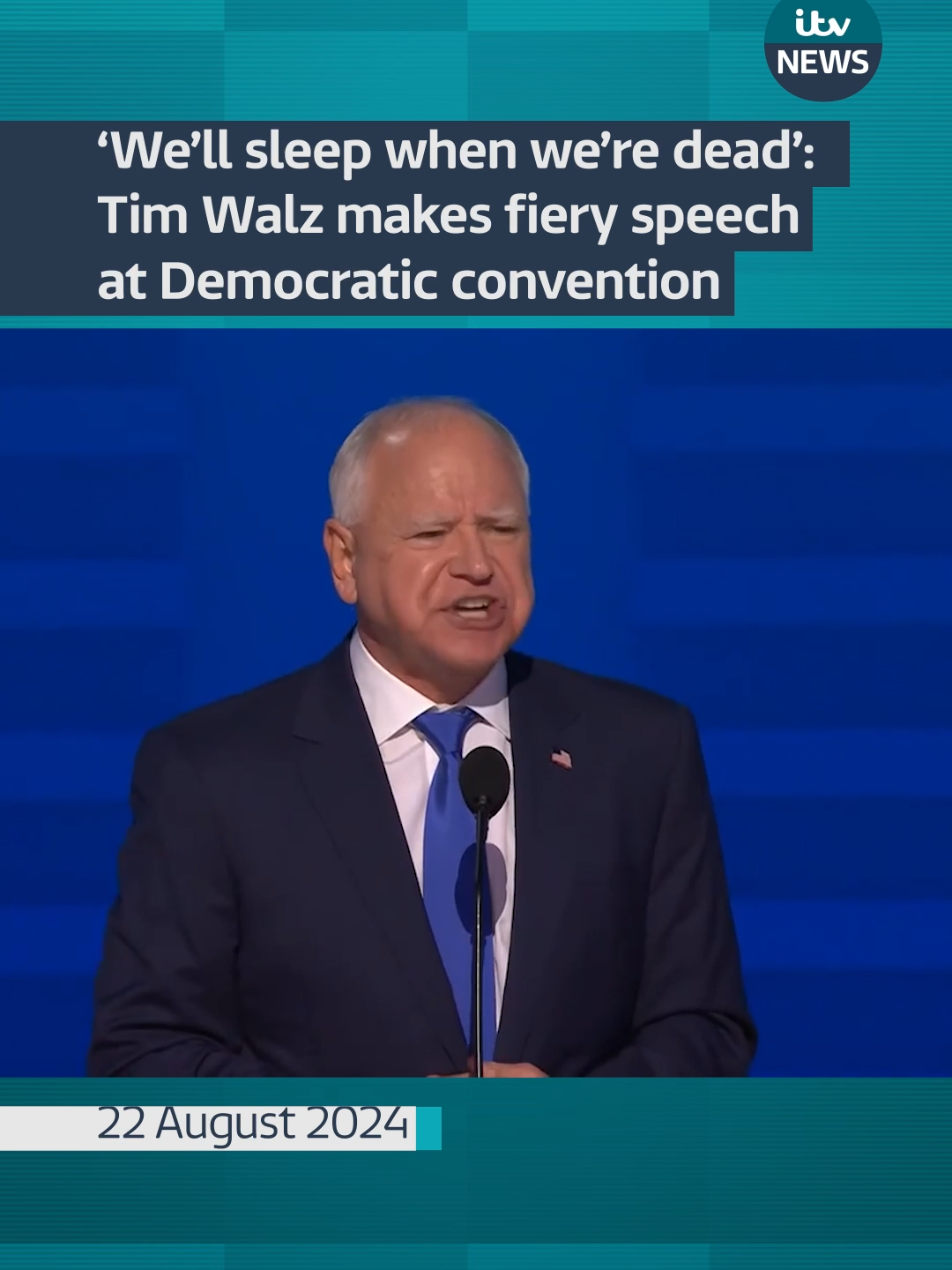 ‘We’ll sleep when we’re dead’: Tim Walz makes fiery speech at Democratic convention #itvnews | @itvpolitics