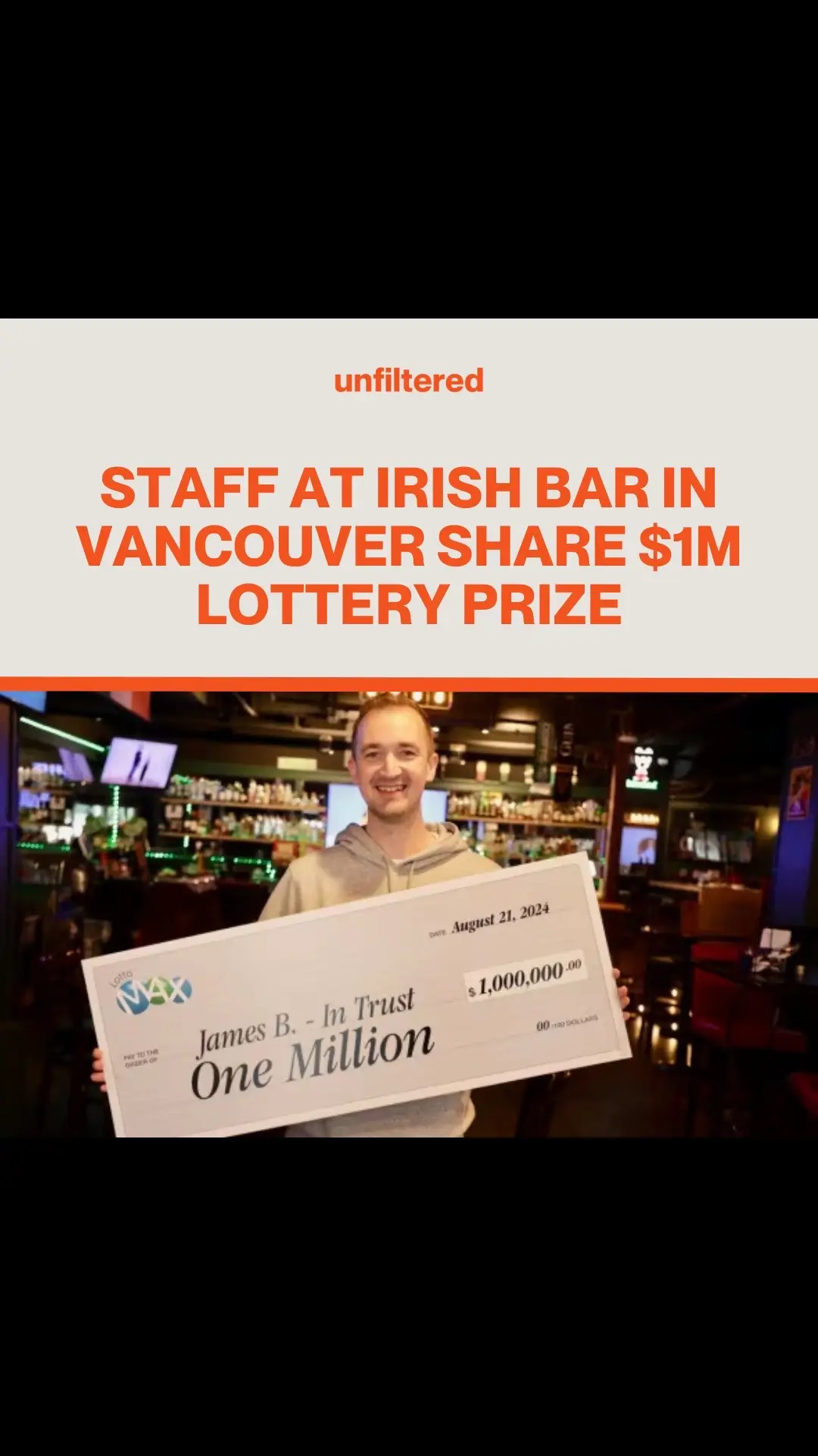 Last week, 15 colleagues at Foy's Irish Bar pooled money together for the first time to buy lottery tickets. One of the tickets was a big winner, garnering each person close to $67,000.  James Browne, the bar's general manager who coordinated the lottery purchase, bought the winning ticket at a Circle K convenience store at Davie and Bidwell streets. He told CBC News that he found out about the prize on Saturday, calling it a 