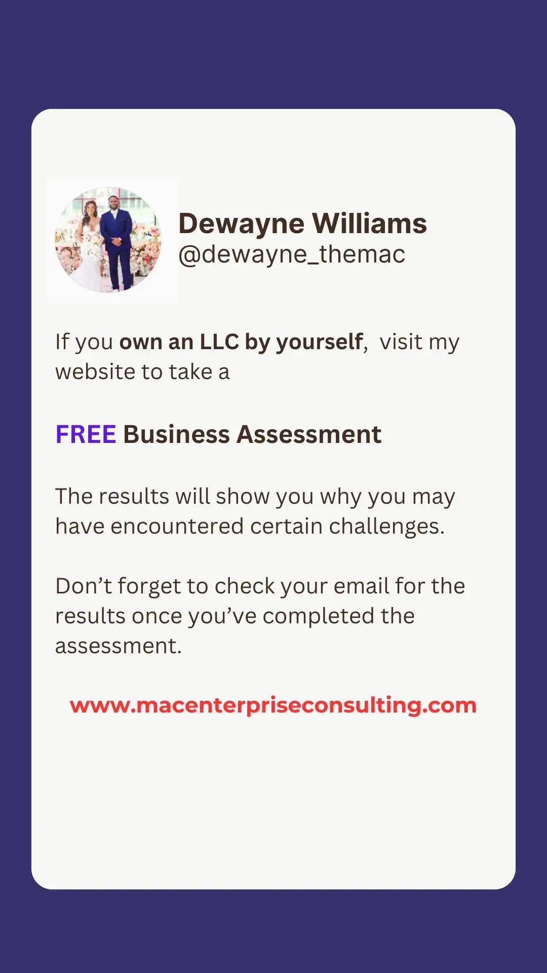 🚀 Are you a single-member LLC owner? 🤔 Discover why it might not be the best fit for your business and explore better options with our FREE Business Assessment at www.macenterpriseconsulting.com! 📈  Get tailored insights to help you make informed decisions. Check your email for the results! 💡 #llc  #businessgrowth  #freeassessment  #entrepreneurtips  #SmallBusiness  #businessstrategy  #consulting  #businessadvice  #macenterpriseconsulting #legacybuilder 