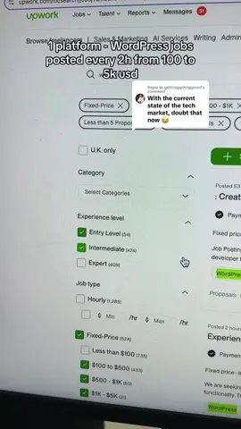 Replying to @gettingppltriggered just on upwork alone you have ton of jobs #freelancer #wordpress #workfromhome 