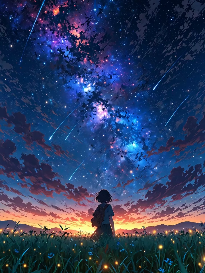 Anime The girl stands in the galaxy. #GalaxyGaze #StarryNight #CinematicView #Stargazing #DreamyNights #FilmAesthetic #EpicVisuals #CosmicJourney #NightSkyMagic #ViralView #AnimeWallpaper4K #LiveAnimeWallpaper #4kanime #AnimeWallpapersLive #anime #animeaesthetics