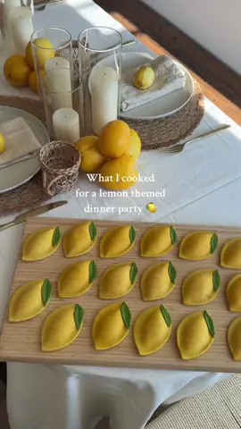Cooking for friends & hosting dinner parties is my love language 🫶🏼🍝🍋 this lemon theme was so much fun!  #homecooking #hosting #mealideas #dinnerparty #dinner #DinnerIdeas #fyp #homemade #pasta #lemon #homemadepasta #pastafromscratch #colorfulpasta #lemonpasta #lemonravioli #lemondinner #lemontheme #lemondessert 