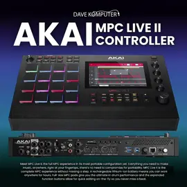 ✨️Ready Stock✨️ AKAI MPC LIVE II CONTROLLER. Meet MPC Live II, the full MPC experience in its most portable configuration yet. Everything you need to make music, anywhere, right at your fingertips. *Barang Baru dan Original *Bergaransi Resmi Distributor *Ready Stock #davekomputer #akai #akaimpc #akaimpclive #akaimpclive2controller 