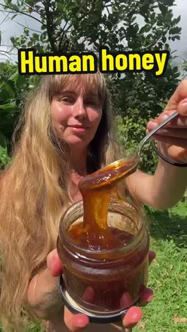 🍯 Human Honey Recipe 🐝  * 2 cups apple juice which is about 6-8 apples.  * 2 cup cane or white sugar * 1 dessertspoon of lemon juice  * 1/2 cup or so of water to aid blending   * optional knob of grated ginger or 2 chamomile tea bags Process:  * In a medium saucepan, mix together apple juice, sugar, and lemon juice. * Heat the mixture over high until it reaches a rolling boil. Don’t burn the sugar.  * Lower to medium and let it simmer for 45 minutes or maybe more but if you go too long you will get toffee! Stir it  occasionally. For chamomile version  * After 35 minutes of cooking, add optional ginger or 2 chamomile tea bags to the pot and let them steep for 10 minutes. * Keep testing consistency/thickness by swiping some honey on a cold plate.  * Remove the saucepan from the heat and let the honey cool. * optional strain the honey through a fine-mesh sieve if desired. * When cool pour the honey into a jar or airtight container. #homesteaders #honey #plantbasedhoney #humanhoney #offgridliving #offgridlife #rawtill4 #veganhoney 