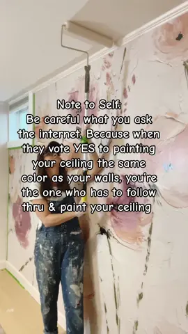 When I asked you all if I should paint the ceiling the same color as the walls in my new home office, I didn’t expect such an overwhelming YES! Well, here I am, doing my least favorite DIY job, painting the ceiling  just like you voted. Lesson learned: be careful what you ask the internet, because you might just have to follow through!  But honestly, I’m loving how this space is turning out, and I can’t wait to show you the final reveal. If you’ve ever debated whether to paint your ceiling the same color as the walls for a dramatic look, take it from me—listen to your followers!  Are you team paint the ceiling to match the walls?  DIYHome #HomeOfficeMakeover #CeilingPaint #PaintItAll #DIYCommunity #InteriorDesignIdeas #transformyourspace