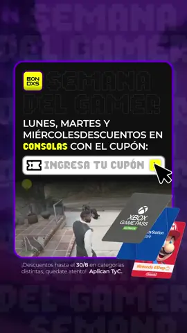 🧙‍♂️ SEMANA DEL GAMER ARGENTINA 🇦🇷 👉 Lunes, Martes & Miércoles descuento en categoría CONSOLAS con el cupón TIOBNXAR 🪄 Estense atentos a más sorpresas hasta el viernes 30/8! #SemanaDelGamer #gamer #gaming #corp #bonoxs
