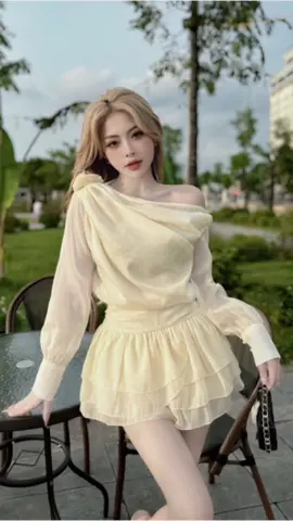 Set áo tơ lệch vai đính hoa tiểu thư 🌸 #tthyreviewne💎 #reviewdoxinh #vayxinh #moingaymotoutfit 