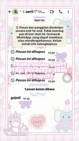 ᰍ۫  ׅ ྀི tutorial melihat chat yang telah di hapus  ♡⃕  🐾🎀 ׁ ⁩˖ #tutorial #fypage #gasukaskip📵 #enjoy #xyzbca #fyppppppppppppppppppppppp #4u #masukberandafyp #cute #chat 