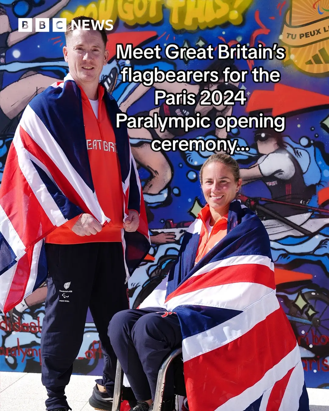 Terry Bywater and Lucy Shuker will carry the British flag at the opening ceremony on Wednesday. #Paralympics #Paris2024 #Paris #GB #ParalympicsGB #Sport #BBCNews