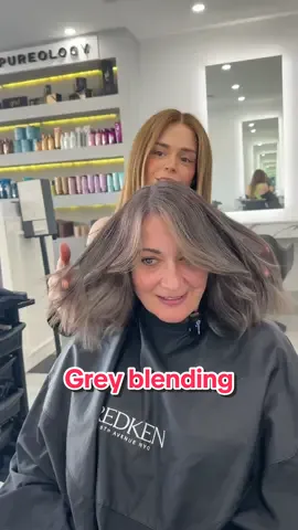 Dipping our toes in the water when we aren’t ready to fully commit 🫶🏻 #greyblending #greyhair #grey #natural #transformation #hairstyle #HairTransformationBalayage #hair #hairdresser #viral #trending #growout #beforeandafter 