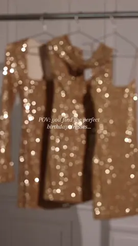 Which dress are you choosing? Comment below ✨  #ohpolly #ohpollydress #sparkle #embellishment #birthday #birthdaydress  #gold #minidress