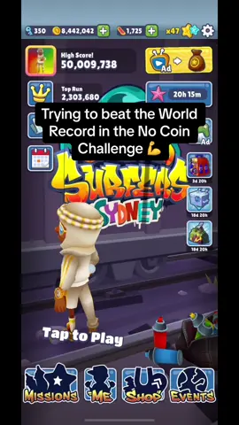 Trying to beat the World Record in the No Coin Challenge #subwaysurfers #subwaysurferschallenge #subwaysurferstiktok #nocoins #nocoinchallenge #nocoinschallenge #nocoin #alexander534070 #subwaysurferstricks #subwaysurfersworldrecord 