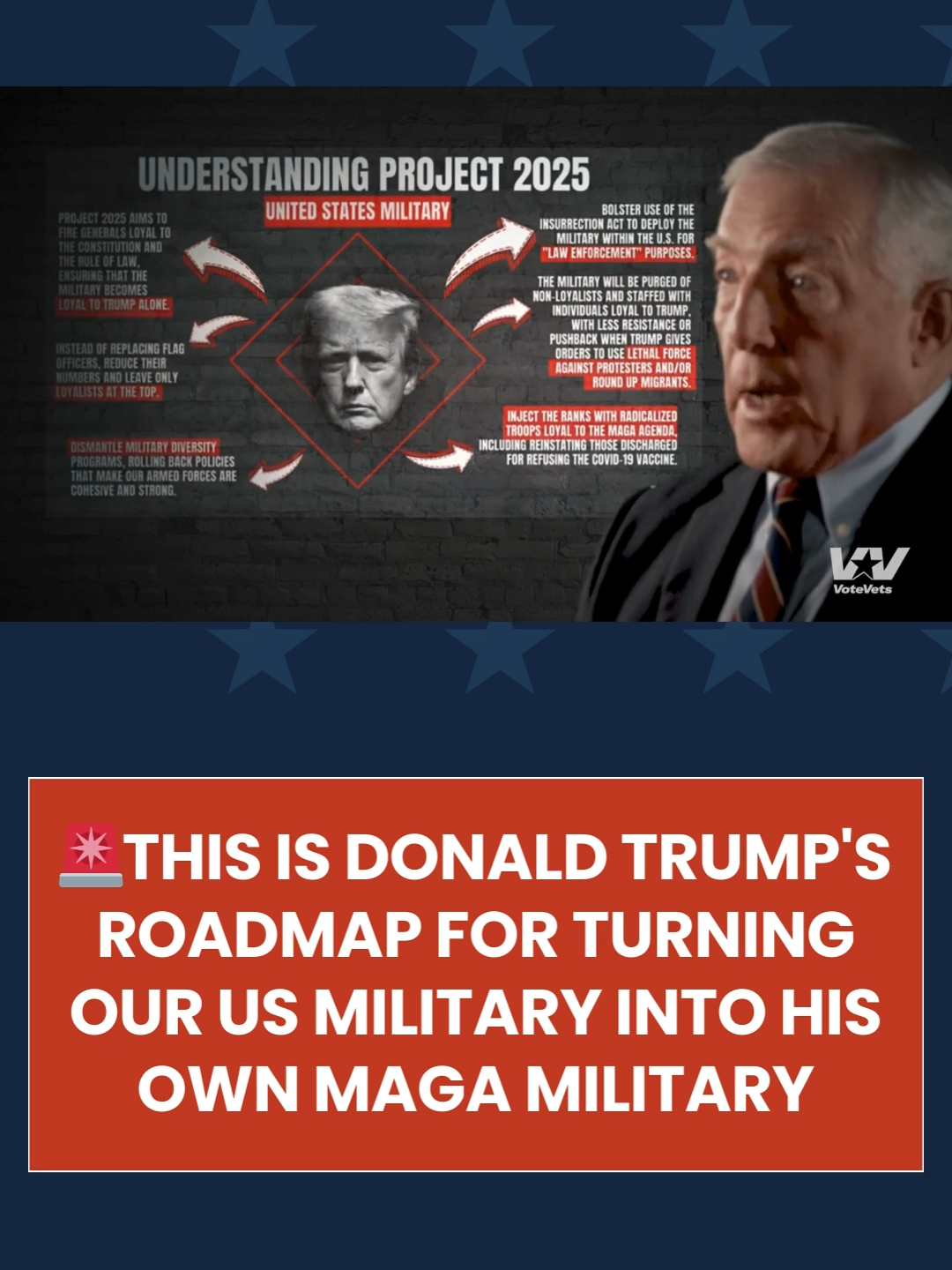 🚨This is Donald Trump's roadmap for turning our US Military into his own MAGA Military. A lot has been said about Project 2025, but not nearly enough about what it means for the future of the United States Military. Watch to learn what Trump has planned if he retakes the Oval Office—be warned, it’s terrifying. #votevets #veterans #veteran #suckersandlosers #trump #maga #traitortrump #usmilitary #militarylife #militaryfamilies #militaryfamily #usa #nationalsecurity #vote #voteblue #veteransvoteblue #freedom #j6 #jan6 #jan6neveragain #neveragain #neverforget #project2025 #trumpwillshootprotesters #project2025 #trumpisacoward #vance #jdvance #trumpvance #foryou