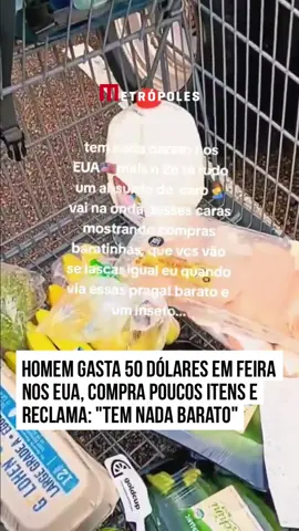 😬 Para quem pensa que a situação no #Brasil está difícil, parece que nos #EstadosUnidos não está muito diferente. Morador no país estrangeiro, um influenciador viralizou ao mostrar o que conseguiu comprar no mercado com 50 dólares. No vídeo, o rapaz mostra o carrinho de compras praticamente vazio e dispara #reclamações para os #seguidores. 
