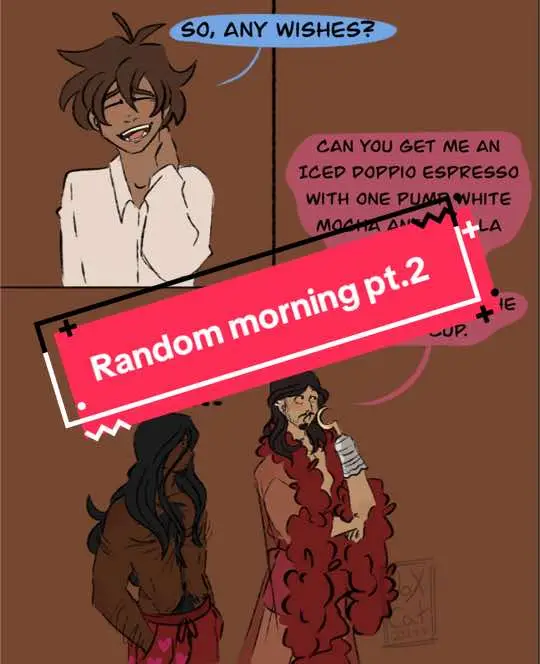 Have the second part of this very confusing and random morning on the Jolly Rodger. I hope I spelled everything right and yes, we were searching for interesting and very long coffee orders just for this. Tag yourself! I’m Scar XD #art #fanart #descendants #captainhook #scar #harryhook #webcomic #fanfiction #harryxben #polyamorous #queer 