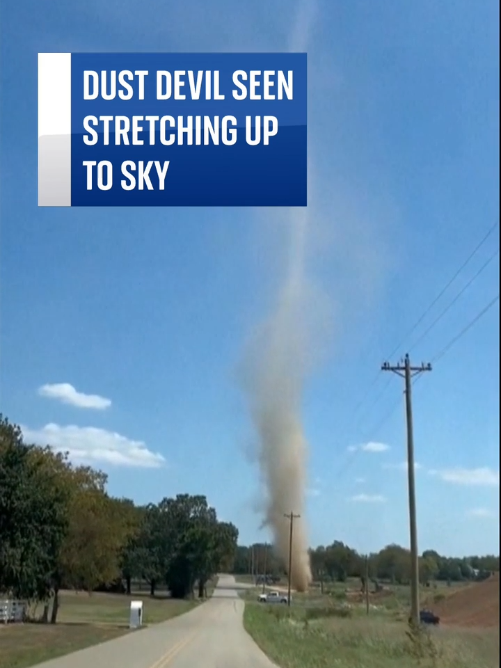 US: A driver caught the moment a dust devil stretched up into the sky in Arrington, Tennessee. Dust devils are created by strong surface heat and are less intense than a tornado, but can still be destructive. #dustdevil #tennesseecheck