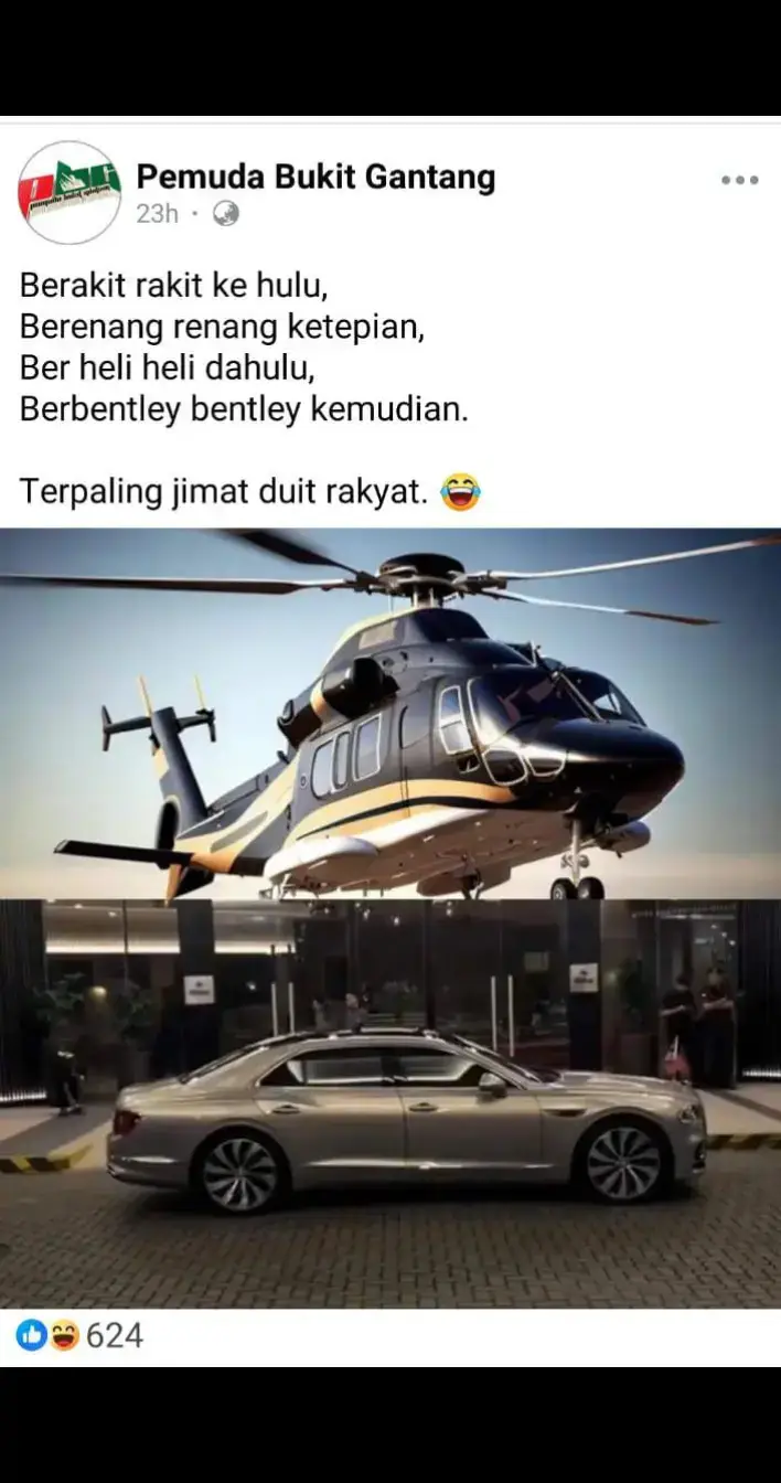 Heli mana² PM pun pakai, Bentley tu milik Kerajaan Sarawak untuk bawa PMX..