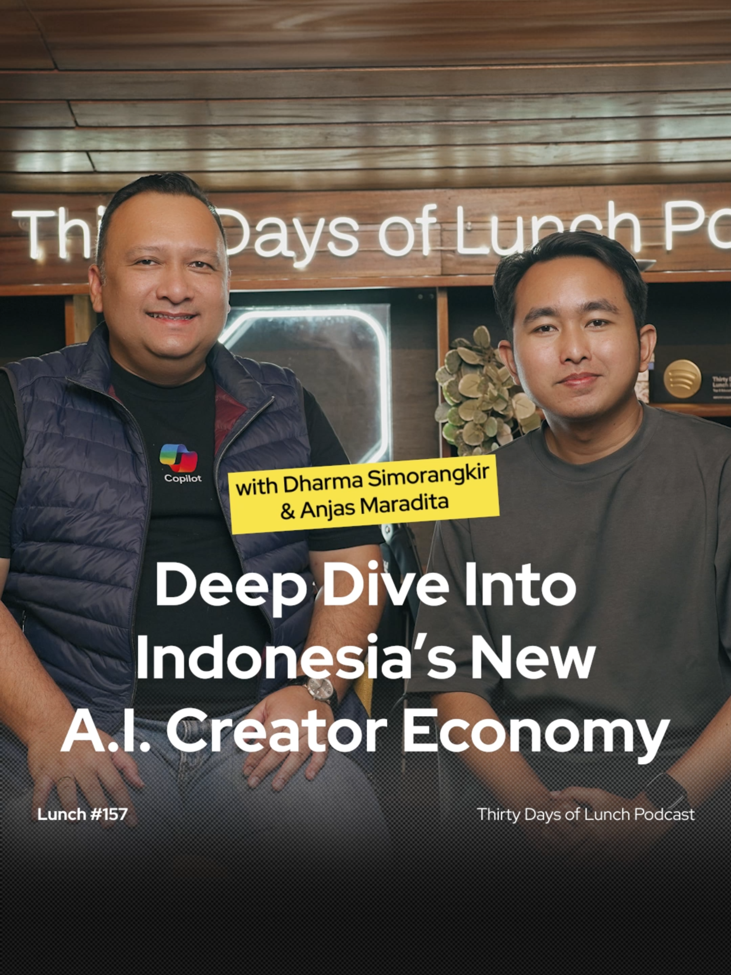 Faktanya, 92% orang Indonesia udah pakai AI di kerjaan mereka. Tapi hanya sedikit yang bisa manfaatin tools itu sampai ke tahap menciptakan market mereka sendiri. Di episode kali ini kita belajar bareng Dharma Simorangkir & @anjas_maradita, gimana caranya bikin produk berbasis AI, yang kalau lo gunain dengan baik dan untuk produktifitas, bisa bantu lo meraih potensi pasar hingga 67% lebih tinggi. This means more time-saving, more cost-saving, more profits, and more efficient. Episode ini cocok banget buat lo yang mau jadi content creator tapi ga mau ribet, buat guru yang mau koreksinya cepat selesai, buat lo yang udah capek ngajarin anak baru di kantor, dan masih banyak lagi takeaway case study dari profesi lain. Langsung aja nonton full episodenya dengan klik link yang ada di bio! Hosted by: @sheggario & @fellexandroruby  #thirtydaysoflunch #thirtydaysoflunchpodcast #podcastindonesia #dharmasimorangkir #microsoft #anjasmaradita #daunnetmedia #copilot #newaieconomy #artificialintelligence #contentcreator #heygen #crowdstrike