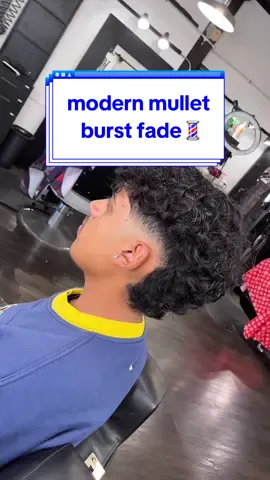 modern mullet with a burst fade . My client had curly hair and wanted a burst fade on the sides and leave the mullet. If youre in San Diego and need a service like book with the link in my bio #mullet #burstfade #sandiegobarber #curlyhair #fade #haircut 