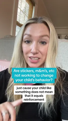 Reinforcement vs just liking something Just because your child likes something, does not mean it is strong enough to change their behavior. If the m&m or stickers aren’t working to change your child’s behavior, you need to find something else that actually IS reinforcing #momlife #motherhood #bcba #behaviorchange #toddlersleep #parenting #parentingtips #parentcoach #toddlerbedtime #positiveparenting #reinforcement #stickerchart #starjar #pottytraining