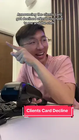 Announcing the clients card got declined after being rude to me and my staff #joke #frontdesk #frontdesklife #nail #nailsoftiktok #nailsalon #nailsaloncomedy #vietnamese #gay #nails #salon #salonlife #salonowner #karen #clientsbelike 