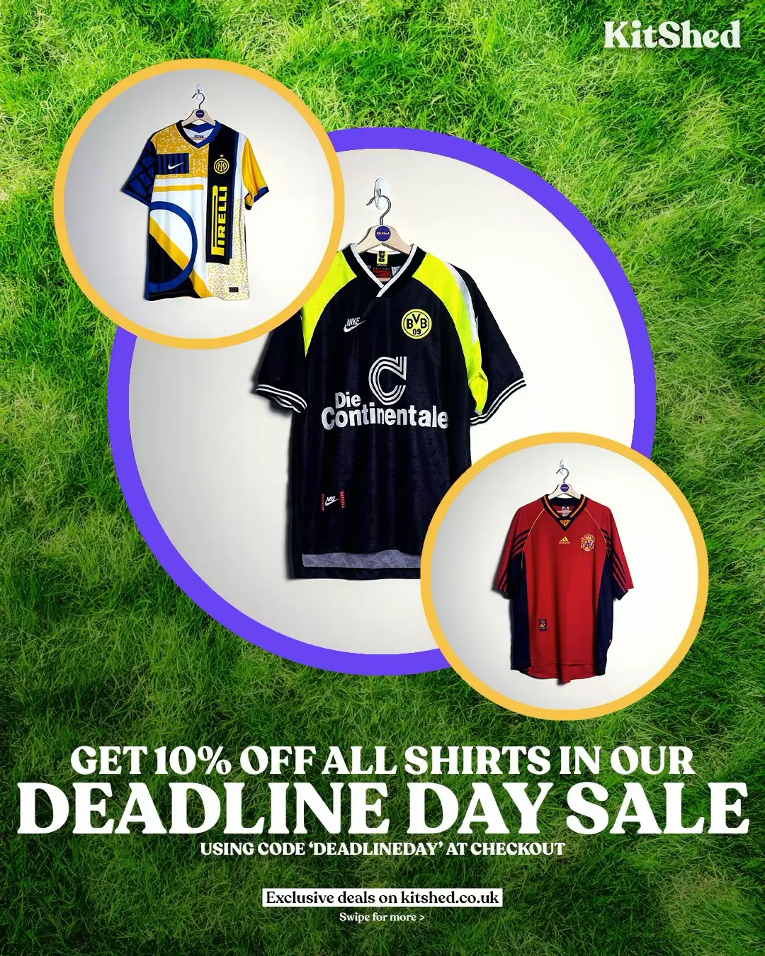 Grab a deadline day deal using code DEADLINEDAY for 10% off everything on our site 😉 The code is valid until the end of Saturday! #footballshirts #footballkits #soccerjerseys 