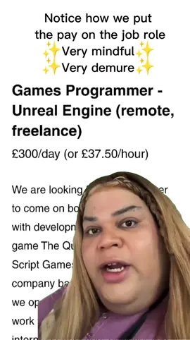 Notice how we put the pay on the job role? Hell, how can you expect anyone to apply for a job if they don't know what they're going to be paid?! Stop the shady business games, what's the salary vs what's your salary expectation or the banding based on experience, nuh uh.  #hiring #hiringnow #gamedev #indiedev #gamedeveloper #programmer #videogames #demure #mindful #unrealengine 