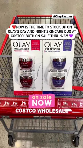 NOW IS THE TIME TO STOCK UP ON OLAY’S DAY AND NIGHT SKINCARE DUO AT COSTCO! BOTH ON SALE THRU 9/22! 💜 #OlayPartner    ✨The classic @Olay Skin Care Pro Advanced Regenerist cream is $11 off the 2-pack and it pairs perfectly with the Olay Retinol Complex moisturizer now $12 off the 2-pack! (Over $20 in savings!)    🌟The Pro Advanced Regenerist cream (daytime):  ✅Smooths fine lines and wrinkles  ✅Formulated with clinically tested ingredients: niacinamide, dual peptides  ✅No parabens, phthalates, or synthetic dyes    🌙The Pro Advanced Retinol Complex moisturizer (nighttime):  ✅Hydrates skin and fades dark spots while you sleep  ✅Clinically proven to reduce signs of aging    🙌These 2 products are also part of P&G’s spend $100 deal – If you spend $100 on P&G products, you get $25 back! Now through September 22nd!    🙋🏻‍♀️Whether you are just starting your skincare journey or want to level up your current routine, you’ve got to stock up while these huge savings last!     🛒Pick up the OLAY Regenerist cream and Retinol Complex moisturizer on your next @Costco Wholesale run! 👉Or tap on the link in our bio and shop online on Costco.com!    #OLAY #moisturizer #retinol #costcodeals #costco #skincare #beauty 
