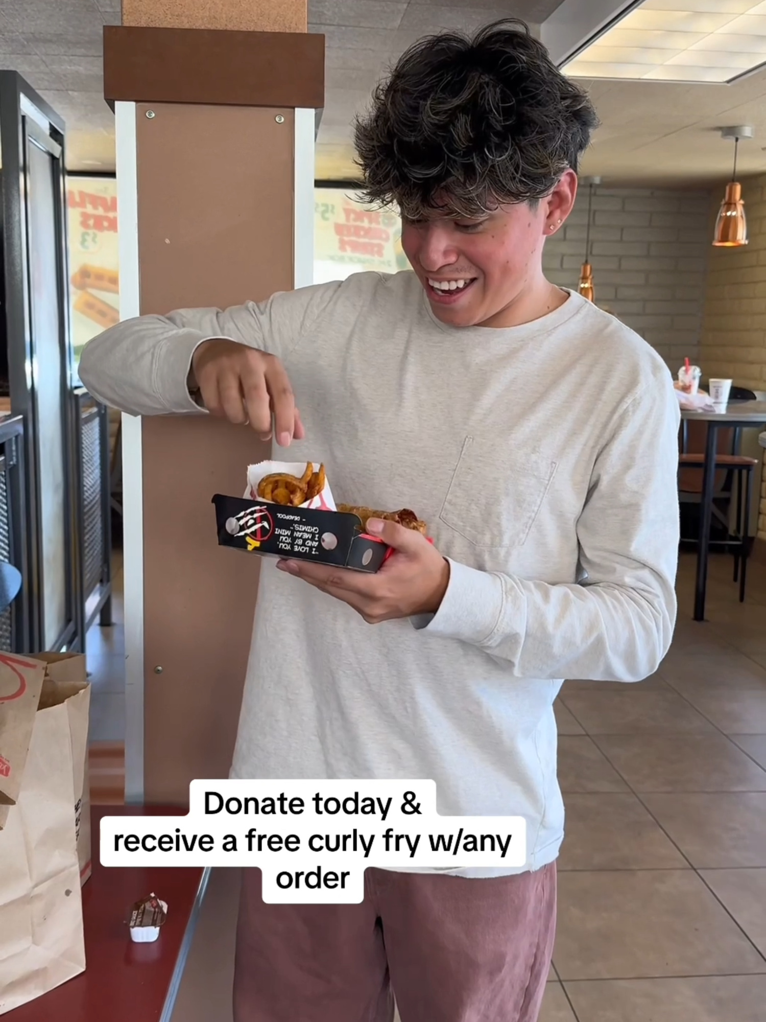 let's fight childhood hunger together! from now until the end of the month, donate $1 to No Kid Hungry at ur local Jack in the Box and get a coupon for a FREE small curly fry with a future menu purchase 🍟