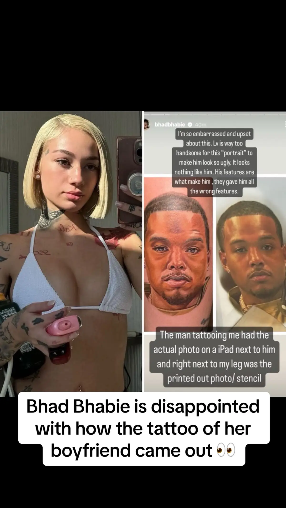 Bhad Bhabie is disappointed with how the tattoo of her boyfriend came out 👀